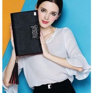 NWT Black cat clutch with straps for crossbody